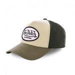 Von Dutch baseballkasket med oval patch i beige og oliv hvid, A-Frame stil, afslappet og trendy cap