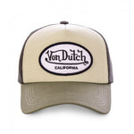 Von Dutch A-Frame kasket med oval patch i beige og oliv hvid, baseballstil med logo og justerbar rem