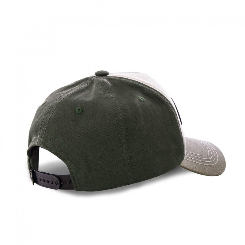 Von Dutch baseballkasket med oval patch i beige og oliv hvid, A-frame stil, afslappet og trendy cap.