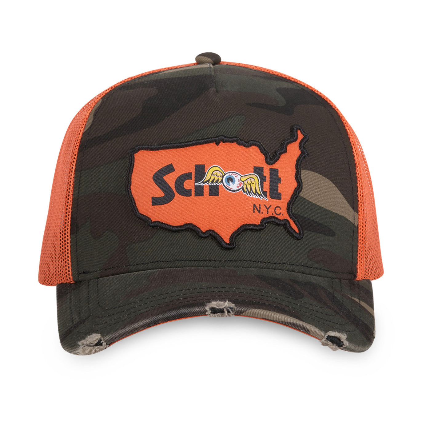 Von Dutch - X SCHOTT Co-Lab - 5-Panel Trucker Cap - Camo/Orange - Headz Up 