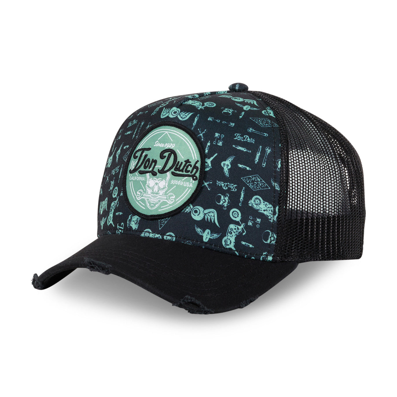Von Dutch - Full Meca Print  - 5-Panel Trucker Cap - Black - Headz Up 