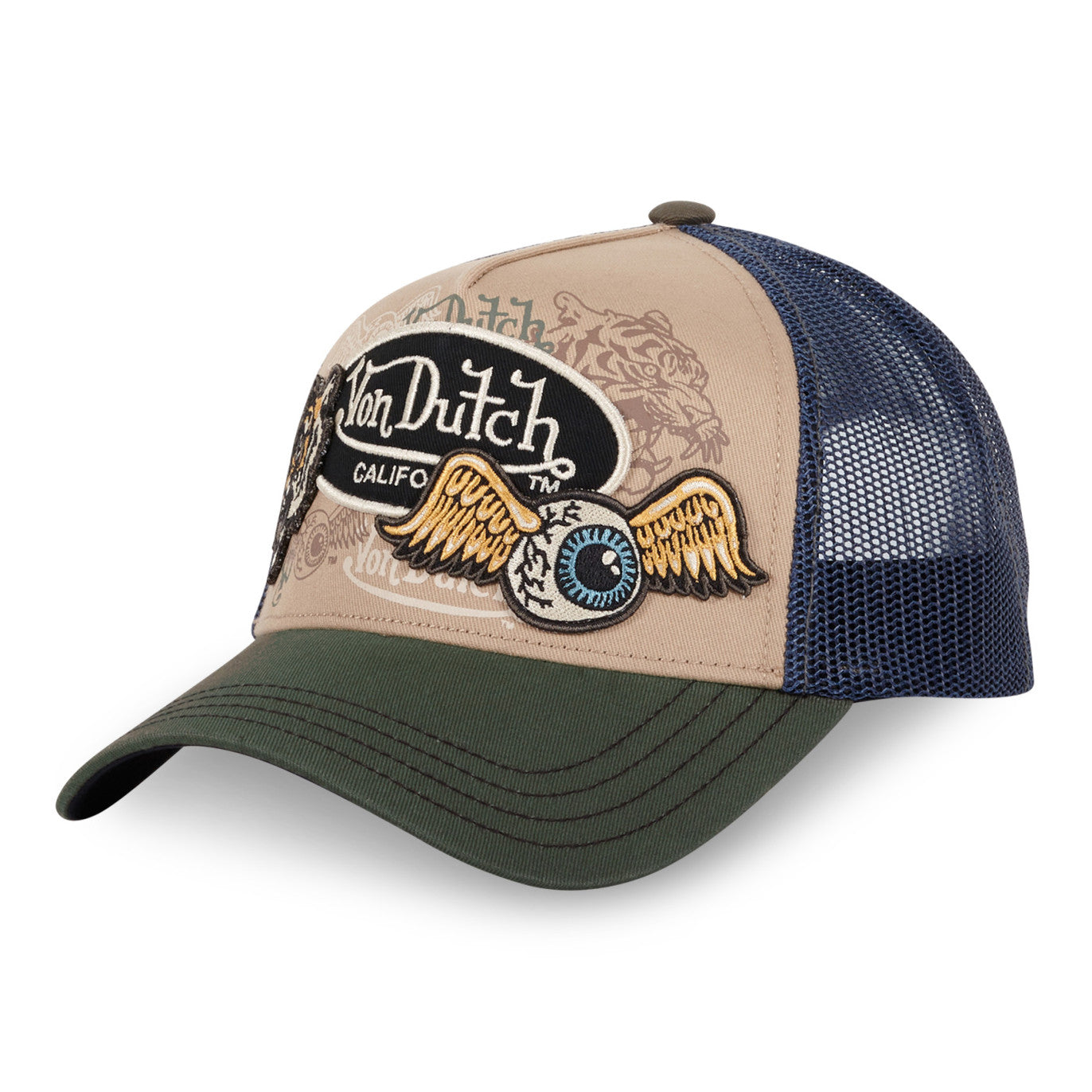 Von Dutch - Multi Patches - Trucker Cap - Navy/Brown/Olive - Headz Up 