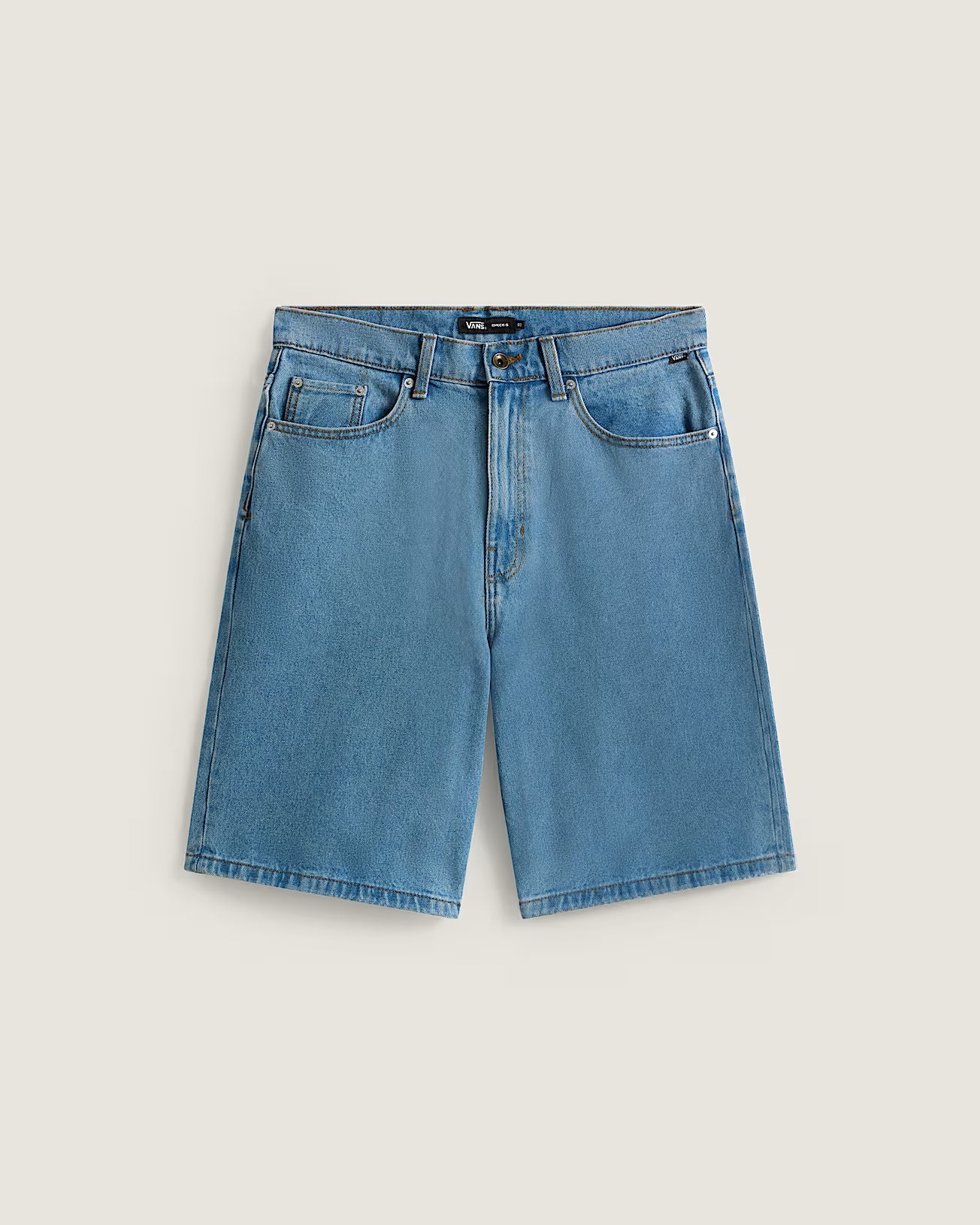 VANS checket denimshorts i blå stone wash med løs pasform og lommer, perfekt til afslappet stil.