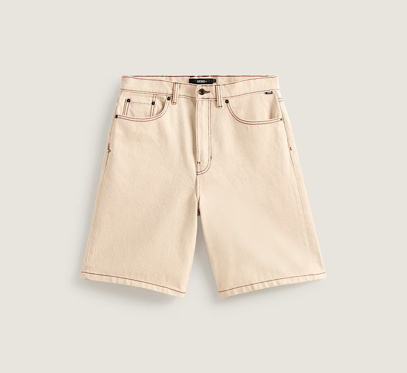 VANS Check-5 Baggy Denim Shorts i naturlig farve, løs pasform og klassisk denim design, vises i billedet.