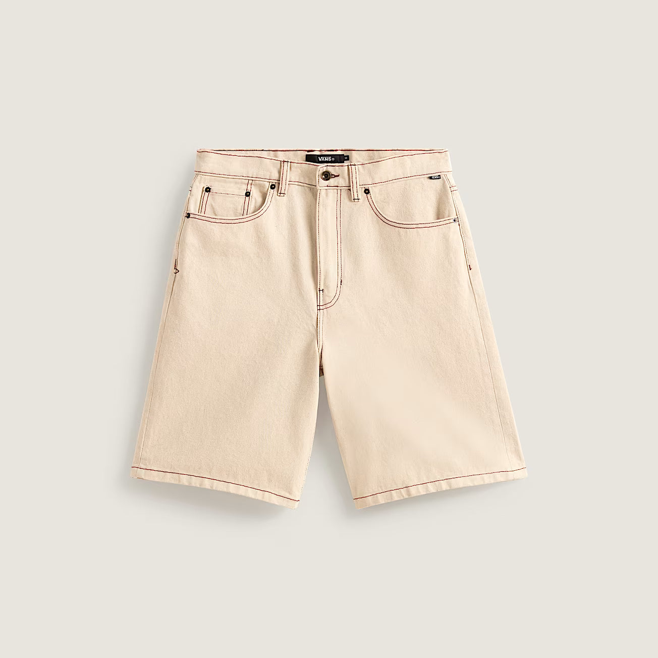 VANS Check-5 Baggy Denim Shorts i naturlig farve, løs pasform og klassisk denim design, vises i billedet.