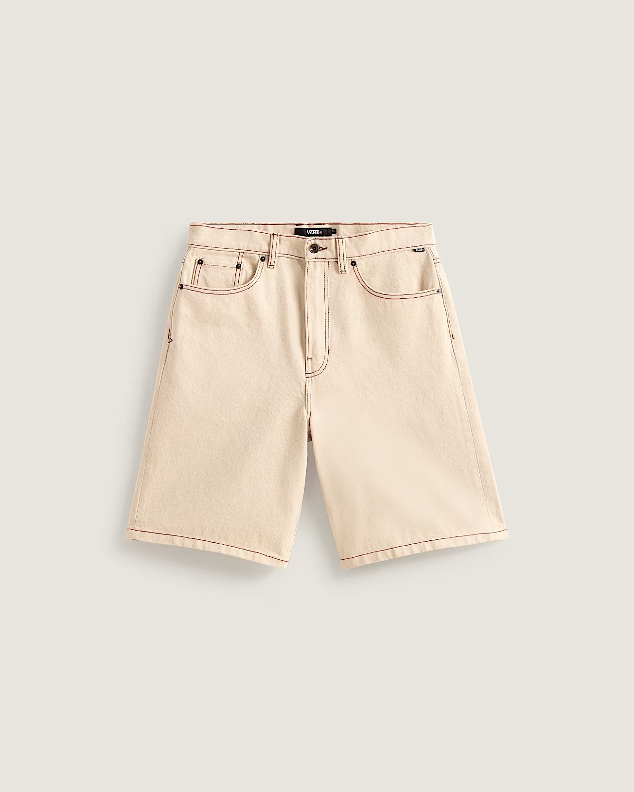 VANS Check-5 Baggy Denim Shorts i naturlig farve, løs pasform og klassisk denim design, vises i billedet.