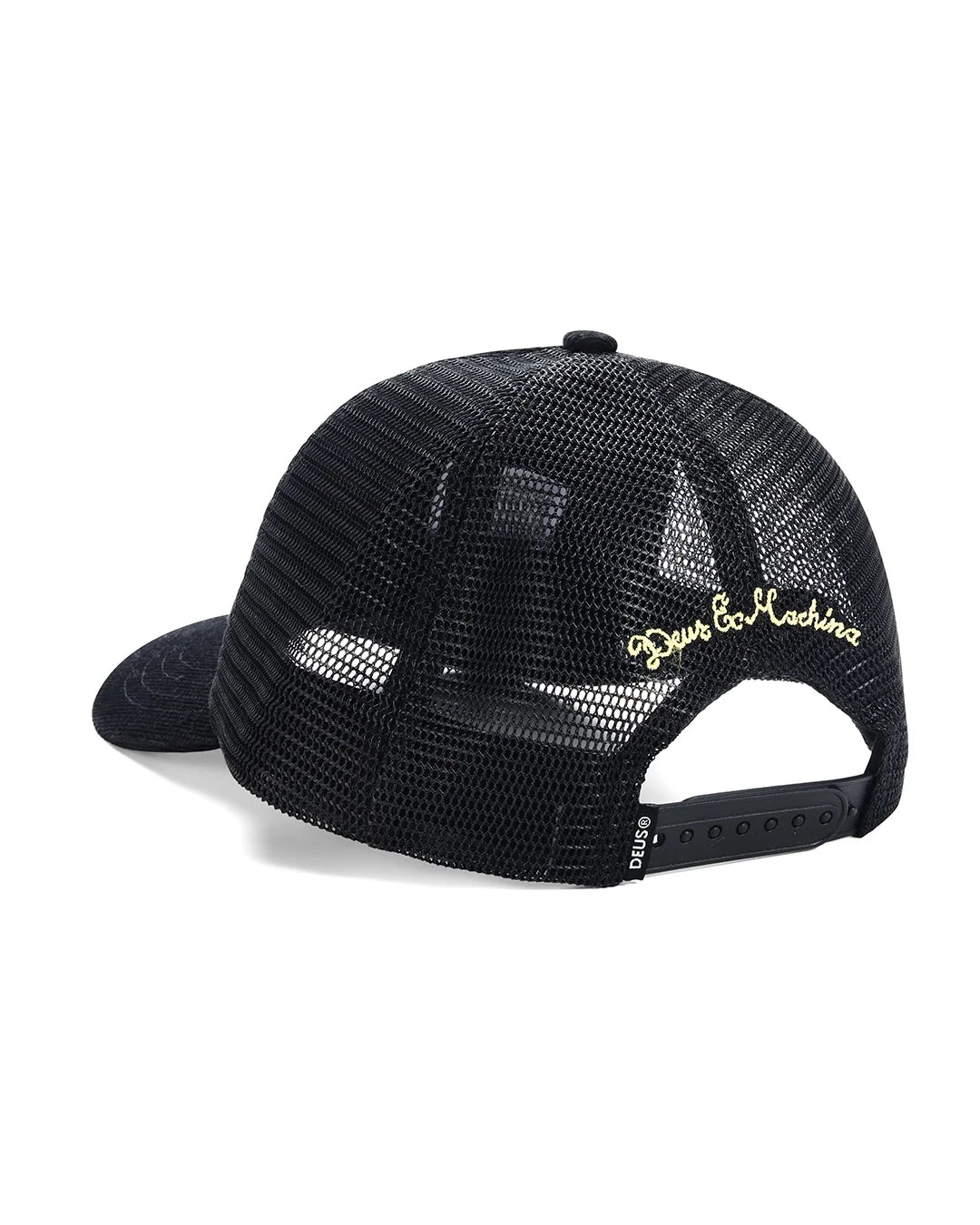 DEUS Pill Cord Trucker cap i sort med neonfarvet logo foran