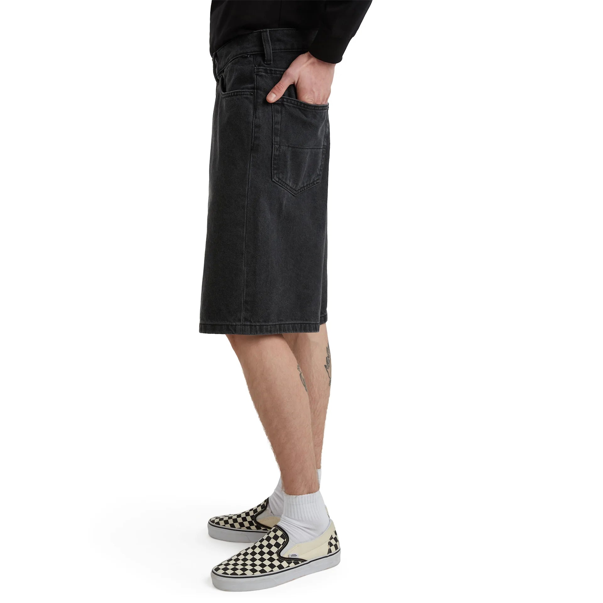 Sort VANS Check-5 baggy denim shorts, afslappede bukser med løs pasform og klassisk denimstil.