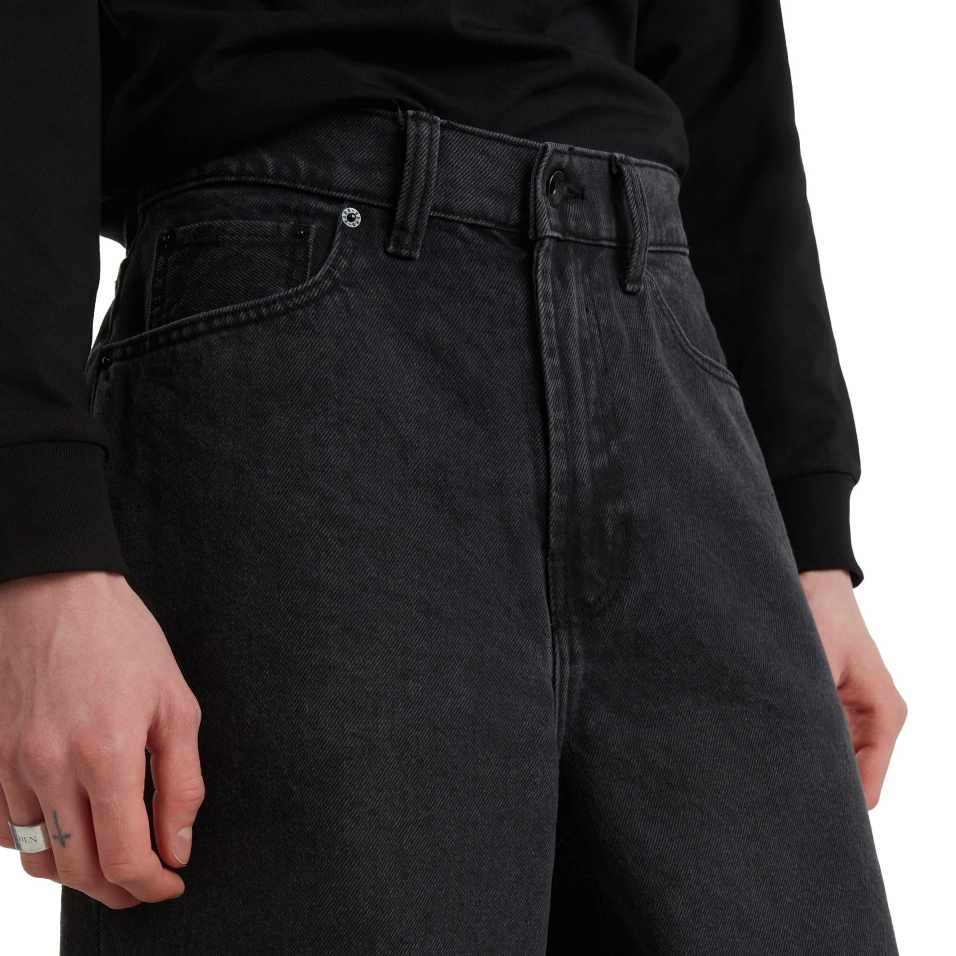 VANS Check-5 baggy denim shorts i sort, cargobukser med løse pasform og klassisk denimlook, perfekt til afslappet stil.