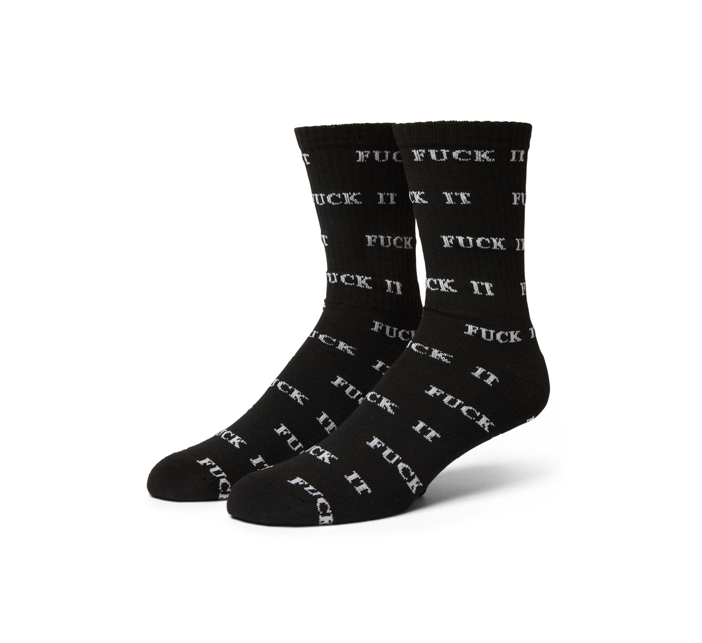 Sort HUF Fuck It Glow-sok med lysende print, komfortabel sok i blødt materiale, designet til afslappet brug.