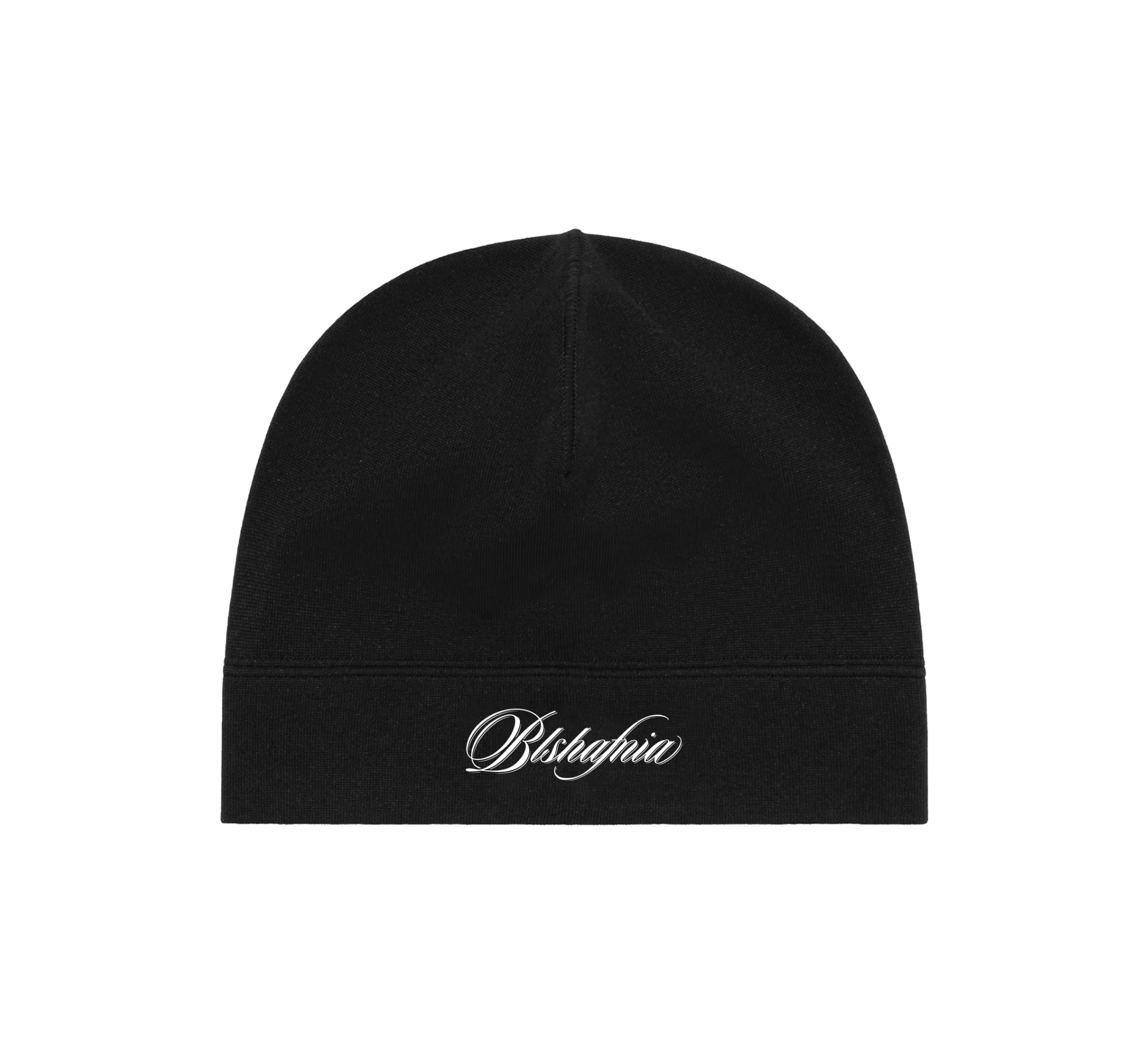 Sort BLS Florentina Skull Beanie, en blød cap med knogleskaller design, vist på en model.