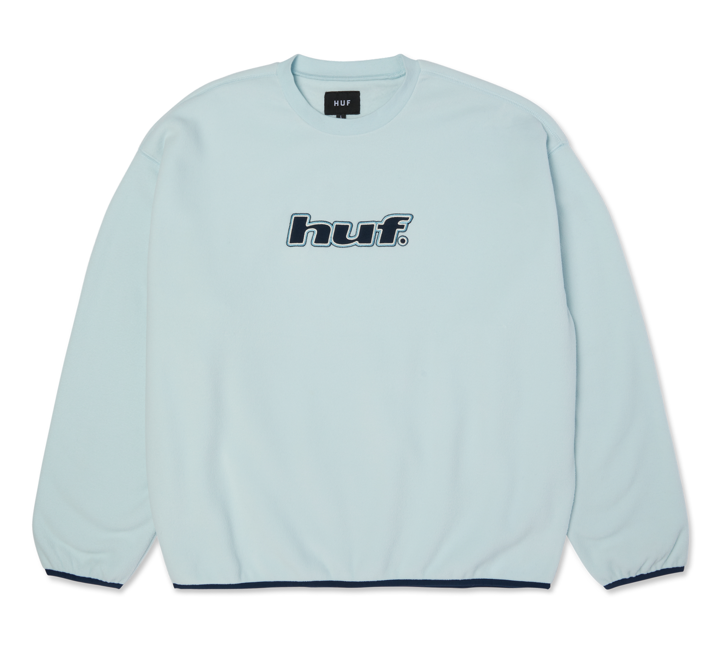 HUF H Dot polar fleece crewneck i himmelblå, blødt og varmt materiale, afslappet pasform, perfekt til kølige dage