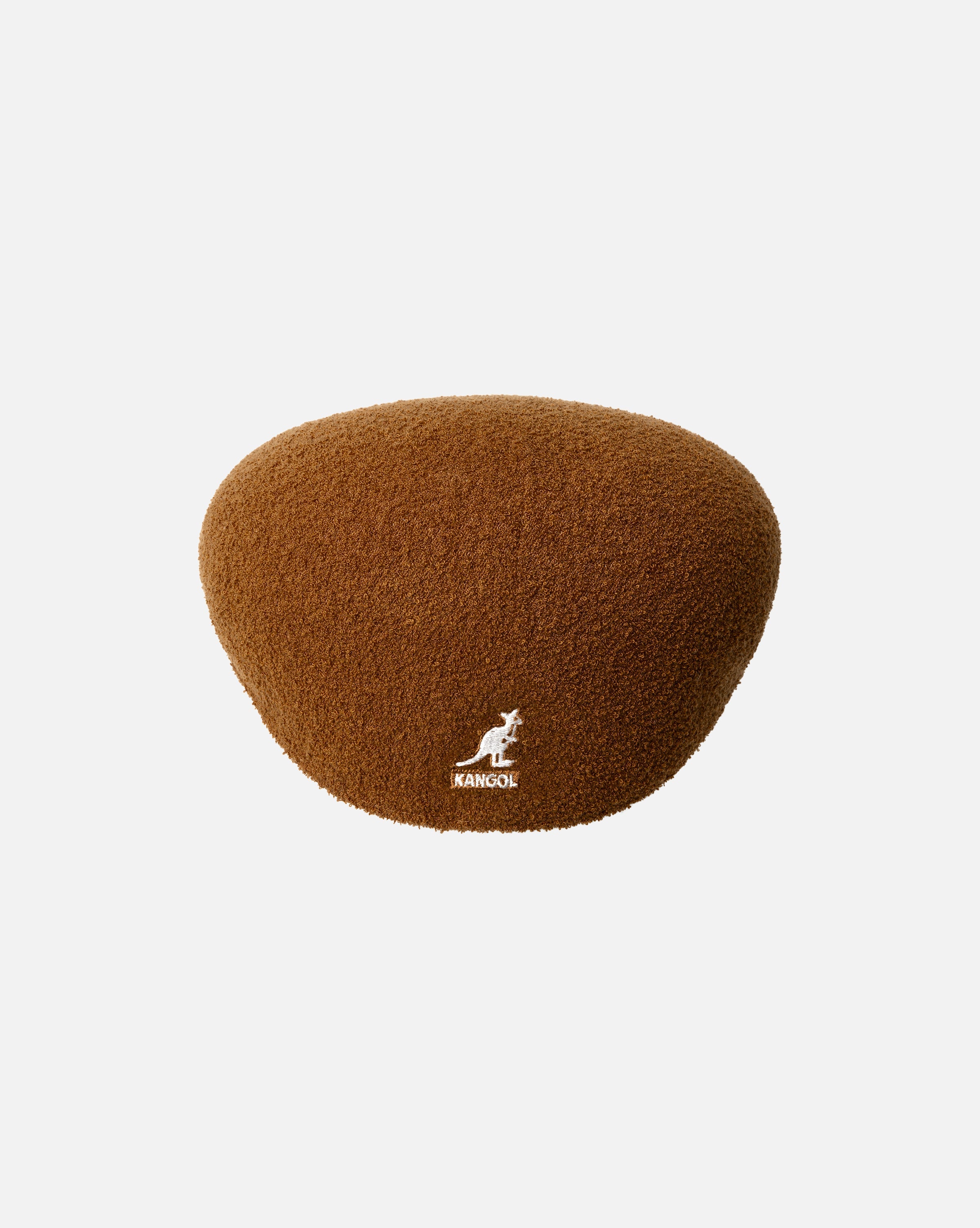 Kangol Bermuda 504 flat cap i rustik karamel uanset material og stil, synlig i billedet