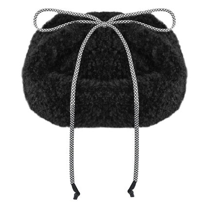 Faux Shearling Utility Flap Cap - Black