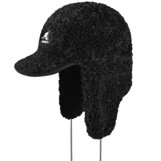 Faux Shearling Utility Flap Cap - Black