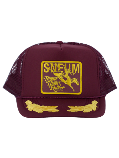 SNEUM RRR Logo Trucker Cap W. Gold Leaves In Maroon - Headz Up 