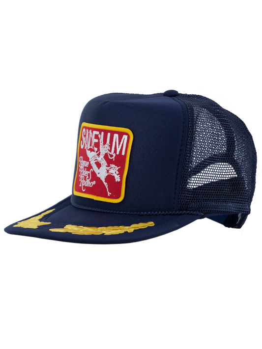 SNEUM RRR Logo Trucker Cap W. Gold Leaves In Navy With Red Patch - Headz Up 