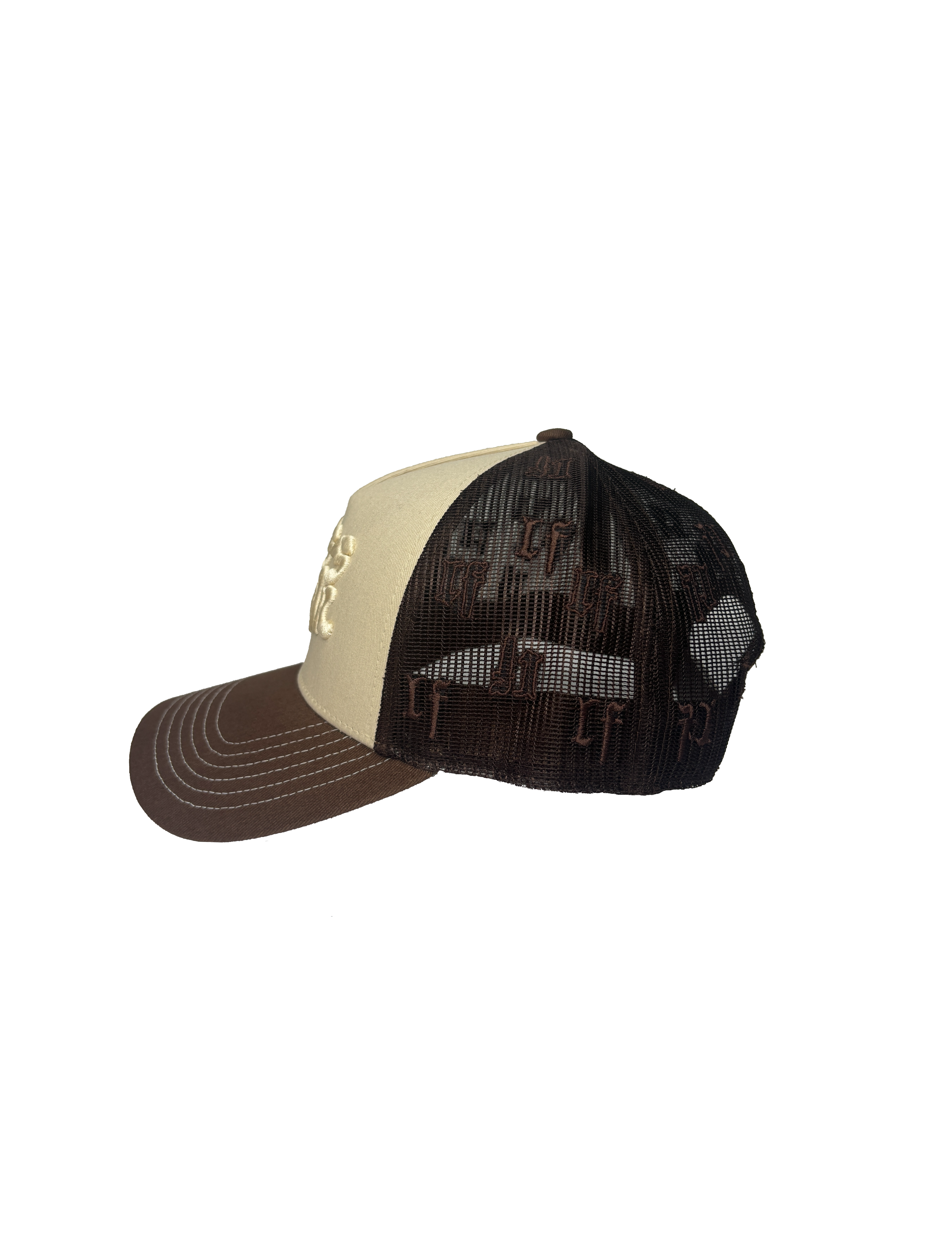 LESS FEAR - 5-Panel Trucker Cap - Brown - Headz Up 