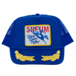 SNEUM RRR Logo Trucker Cap W. Gold Leaves In Royal Blue - Headz Up 