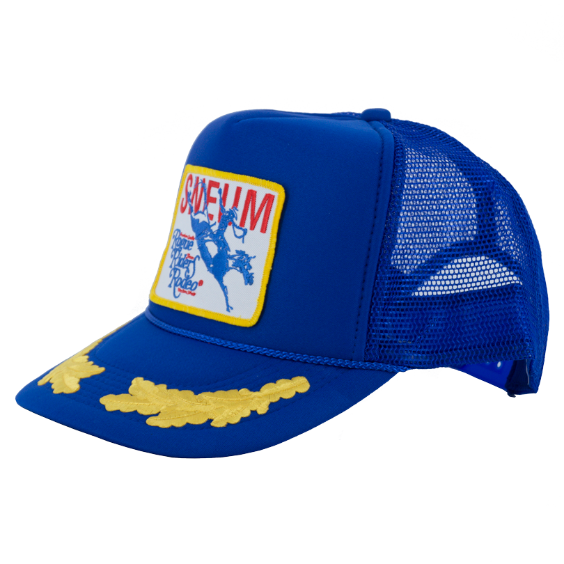SNEUM RRR Logo Trucker Cap W. Gold Leaves In Royal Blue - Headz Up 