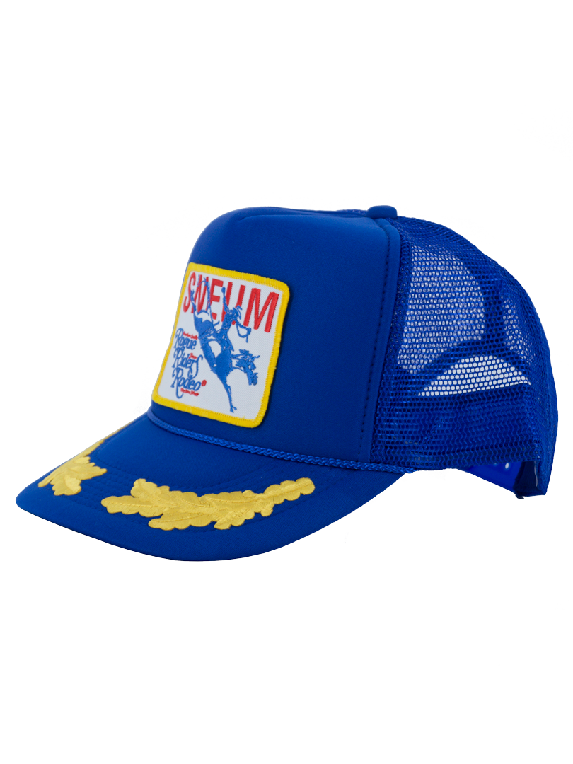 SNEUM RRR Logo Trucker Cap W. Gold Leaves In Royal Blue - Headz Up 