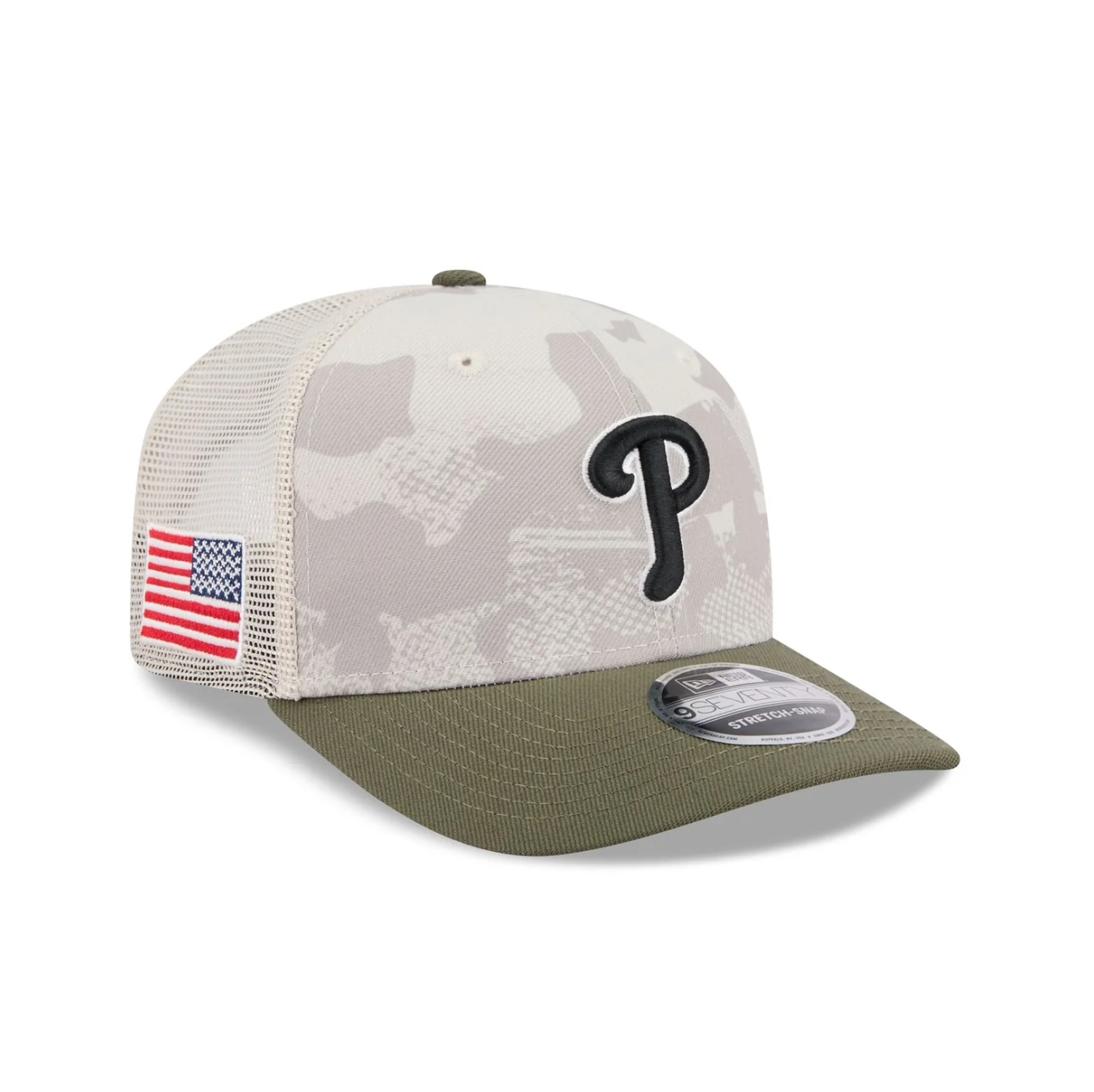 New Era - 9SEVENTY Stretch Fit - Philadelphia Phillies - Armed Forces (2025) - Stone/Olive - Headz Up 