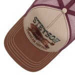 Stetson Great Plains trucker cap i khaki, brun og rød med netryg, casual hovedbeklædning til udendørs brug