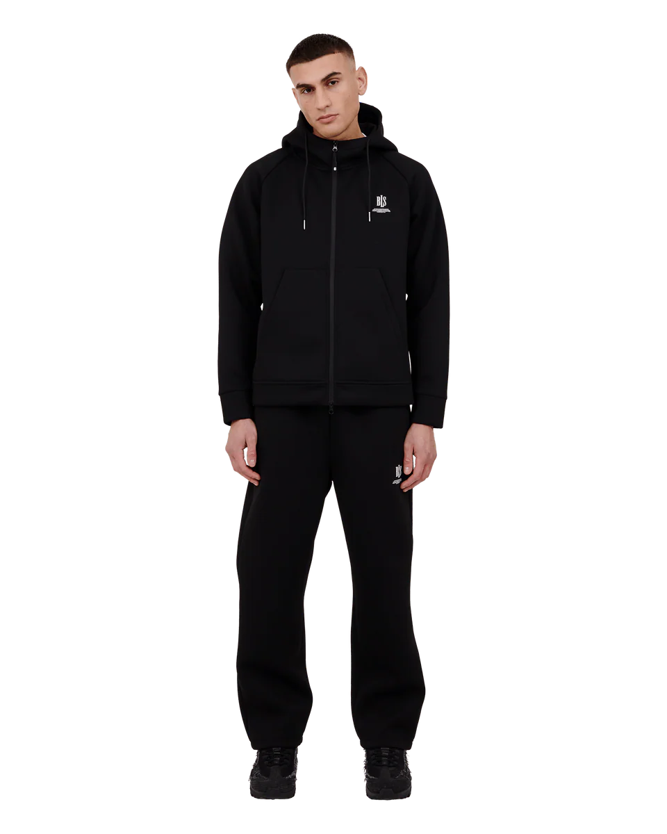 Sort BLS Edwin Zip Hoodie, hættetrøje med lynlåslukning og logo, synlig foran, blødt stofmateriale.