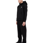Sort BLS Edwin Zip Hoodie med lynlås og hætte, blødt bomuldsstof med logo på brystet, vises i billedet.