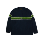 HUF Winnfield crewneck striktrøje i marineblå med klassisk rund halsagaduhan