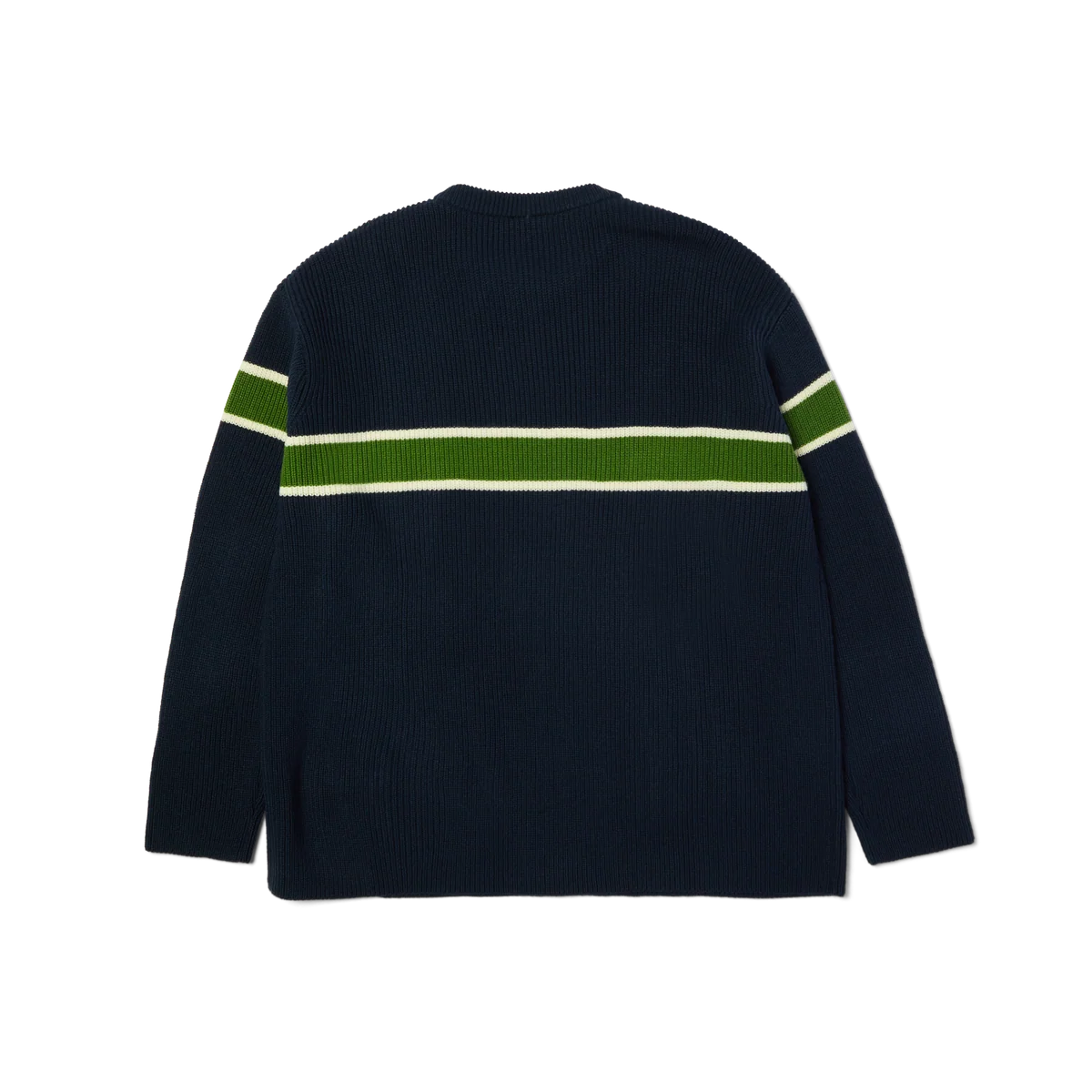 HUF Winnfield crewneck striktrøje i navy med klassisk rund hals og ribkanter