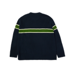 HUF Winnfield crewneck striktrøje i navy med klassisk rund hals og ribkanter