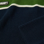HUF Winnfield crewneck striktrøje i marineblå med klassisk rund hals og ribkanter