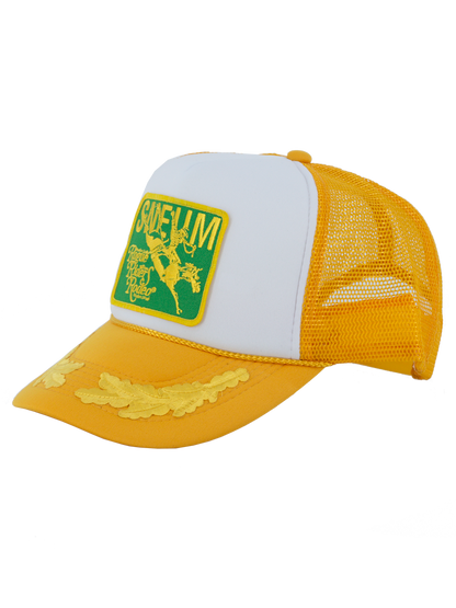 SNEUM RRR Logo Trucker Cap W. Gold Leaves In Yellow And White - Headz Up 