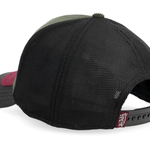 Von Dutch trucker cap med oval patch og skjolddesign i oliven, rød og sort farver, afslappet og stilfuld hovedbeklædning