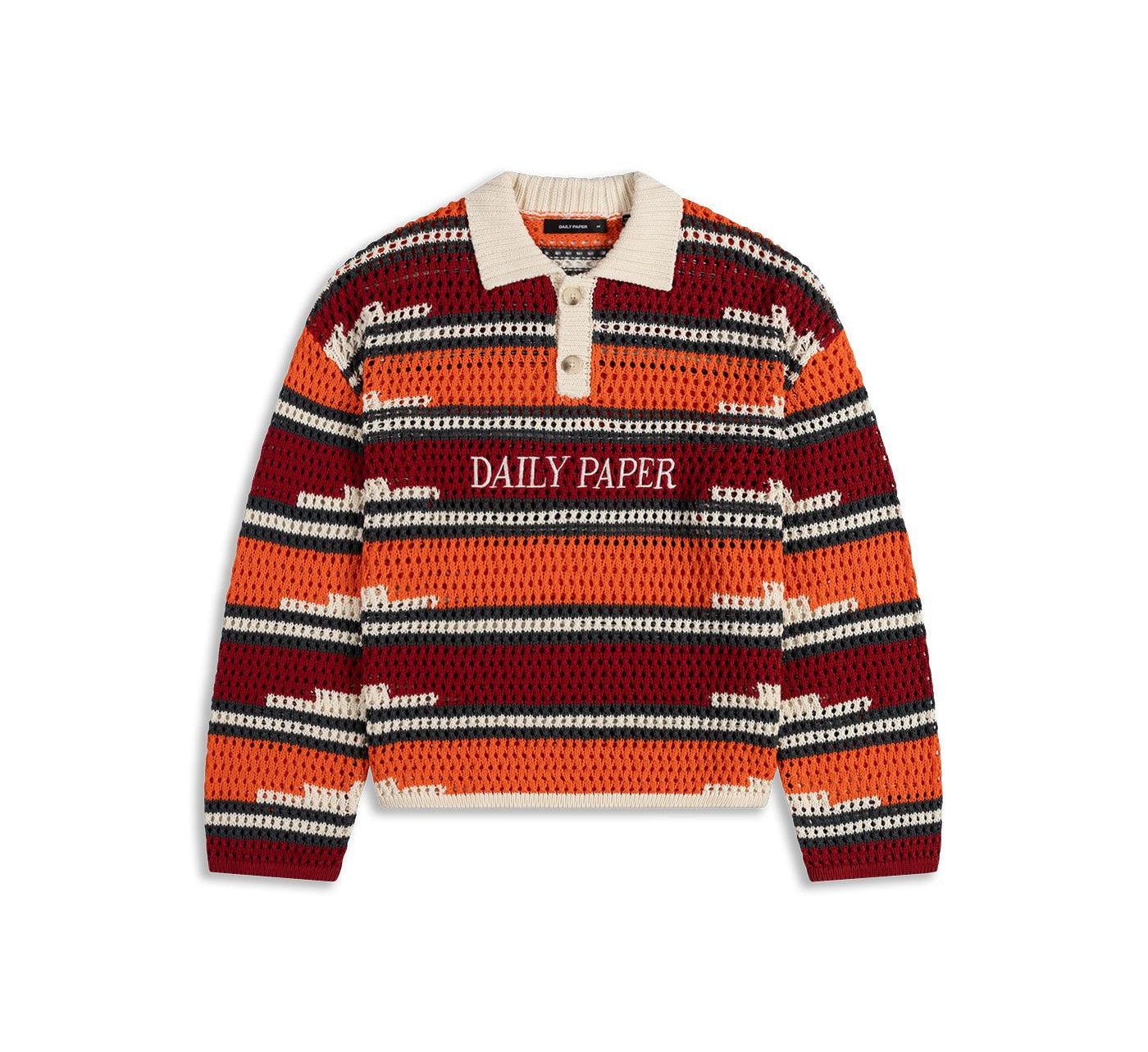 DAILY PAPER - Kente stripe knit polo haute - Red/Tigerlily - Headz Up 