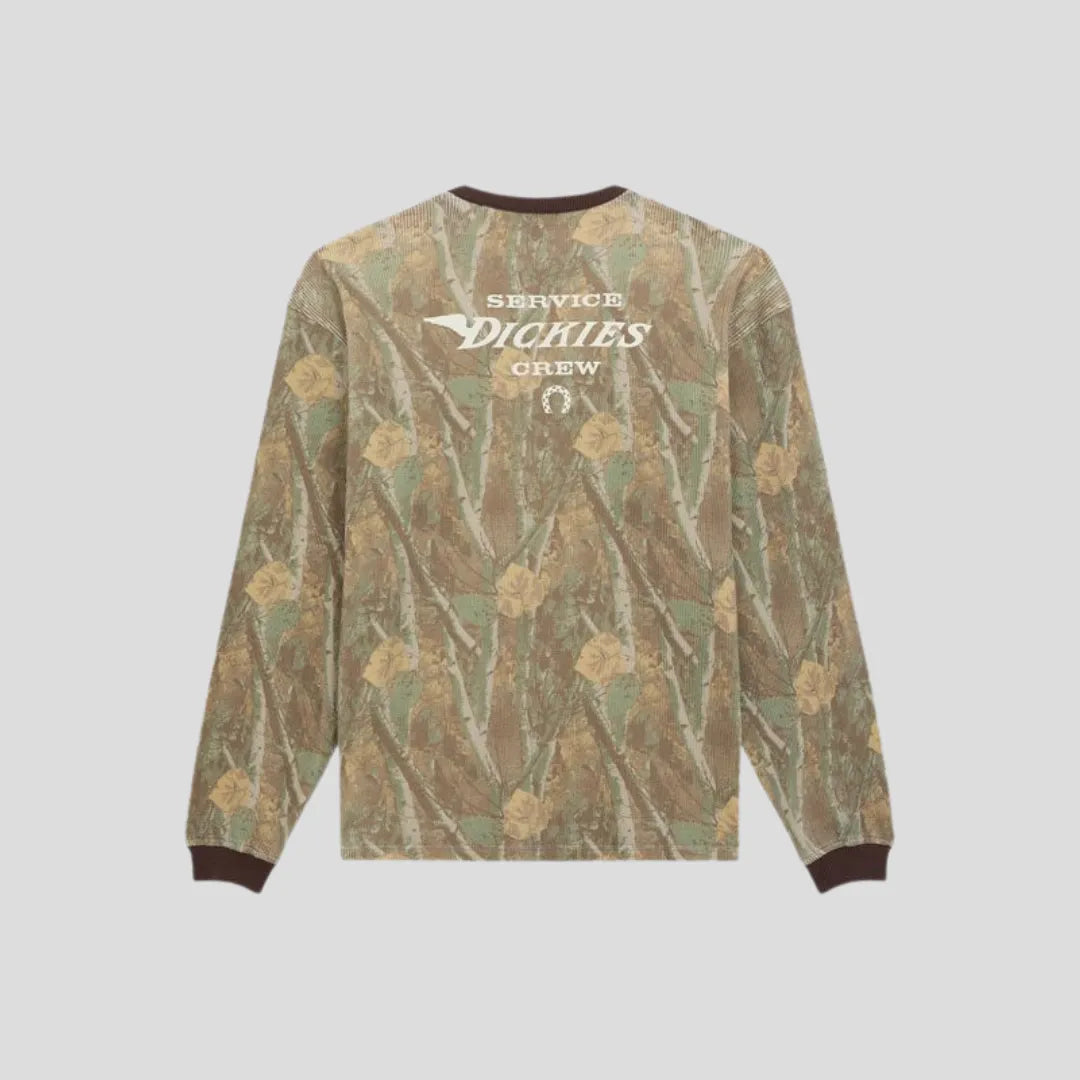 Dickies Bradenton Waffle LS T-shirt i camouflage med lange ærmer og waffle-struktur, afslappet stil, til mænd.