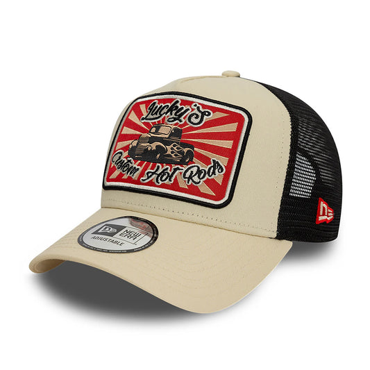 New Era - Lucky's Customs A-Frame Trucker Adjustable Cap - Light Beige - Headz Up 