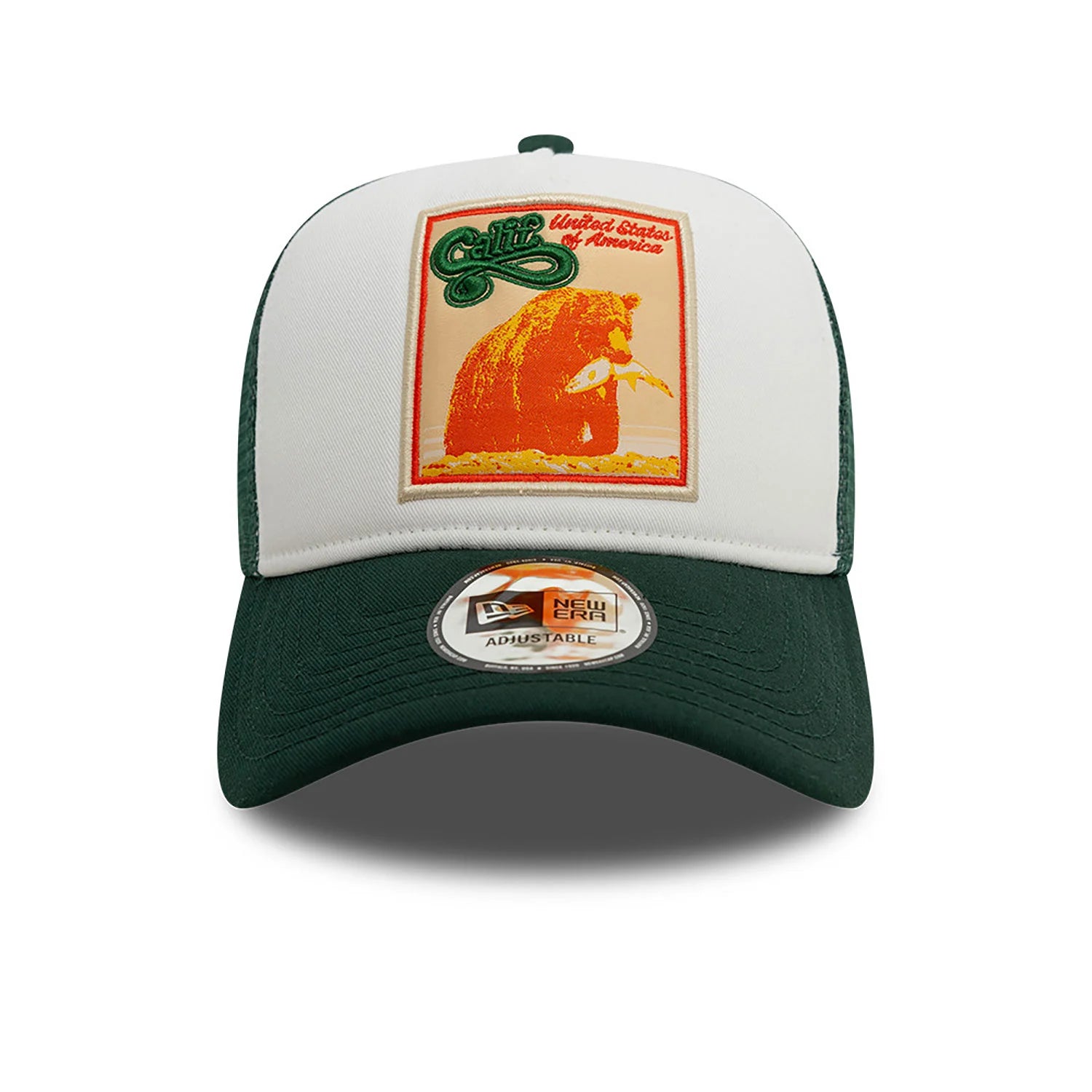 New Era - California Patch A-Frame Trucker Adjustable Cap - White/Dark Green - Headz Up 