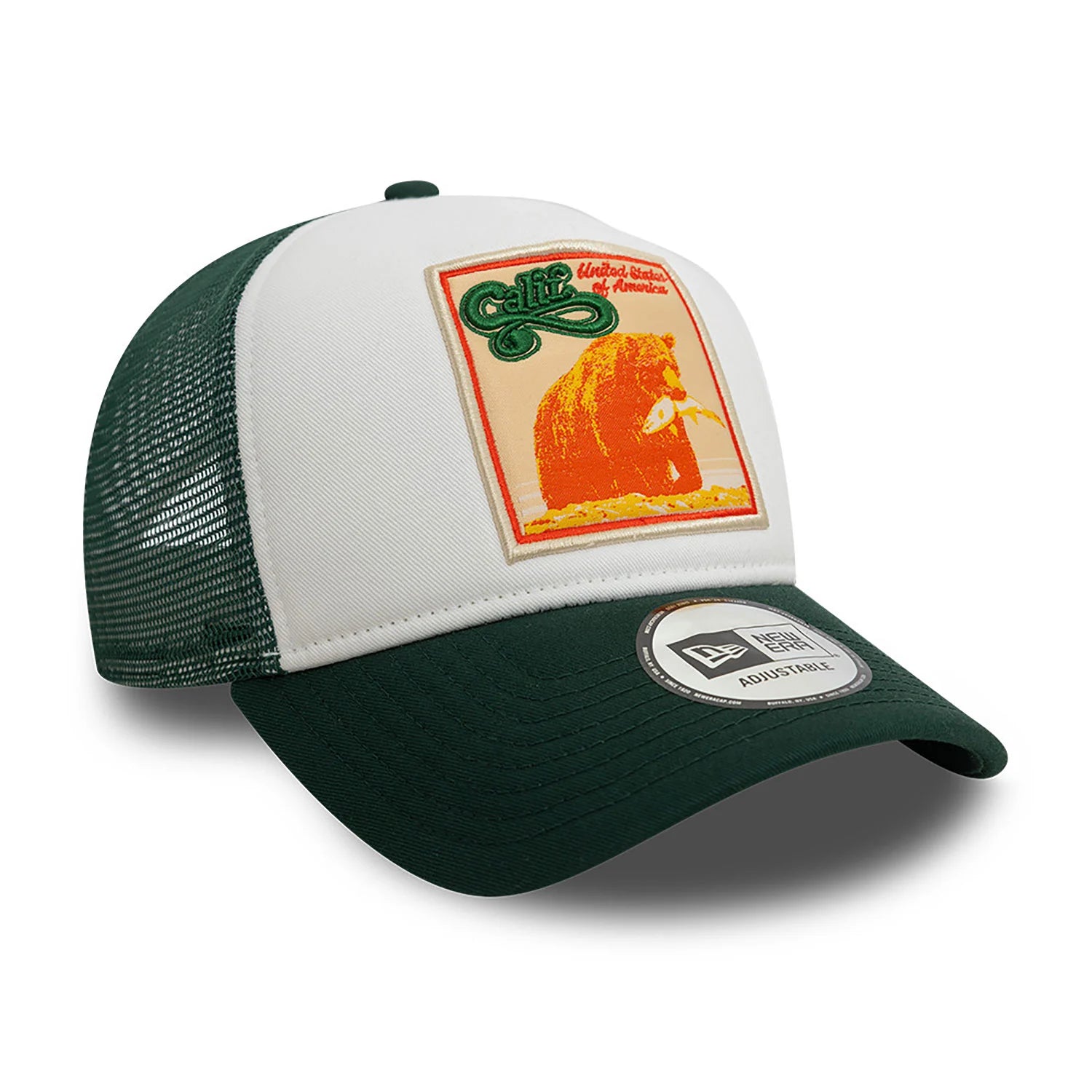 New Era - California Patch A-Frame Trucker Adjustable Cap - White/Dark Green - Headz Up 