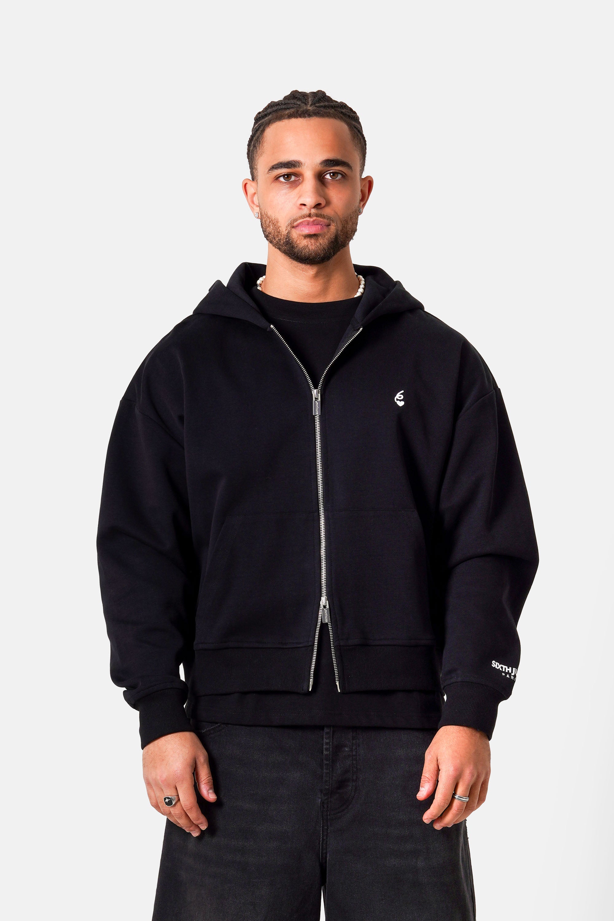 SIXTH JUNE - Heavy Cotton Zip Up Hoodie - Black - Headz Up 