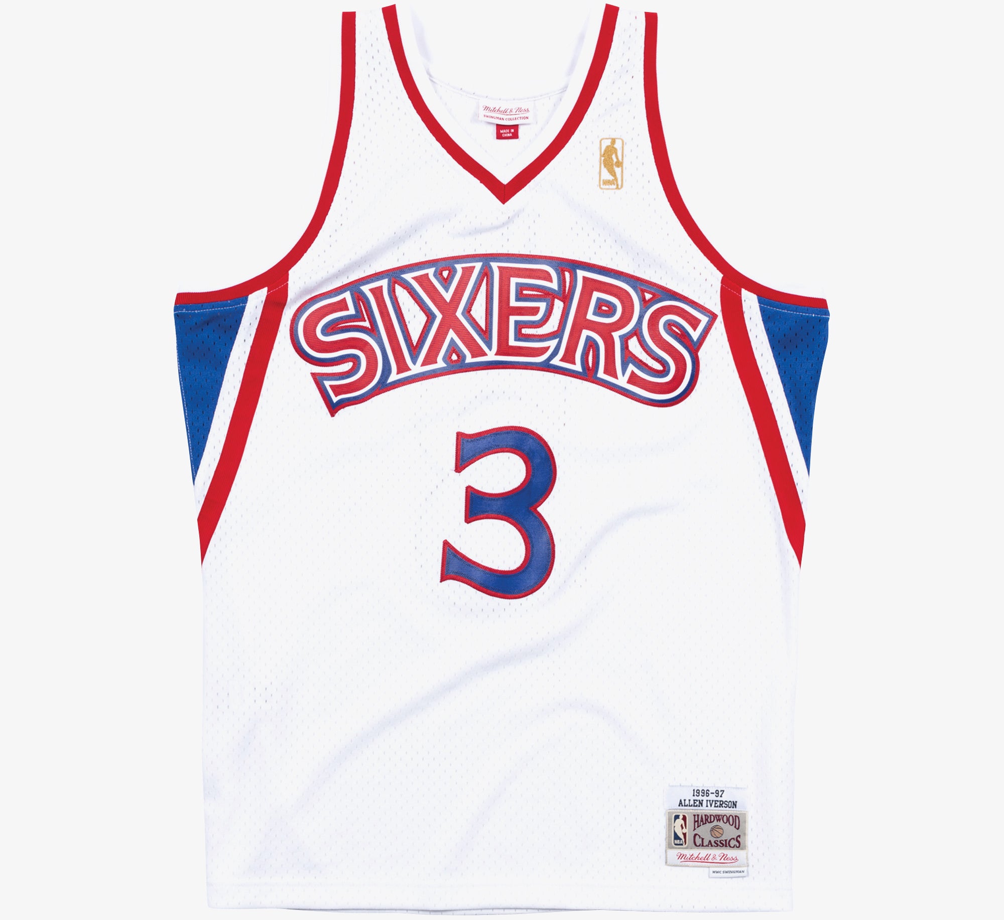 Hvid Mitchell & Ness swingman basketballtrøje med Allen Iverson 1996 print, sportstøj til fans og samlere
