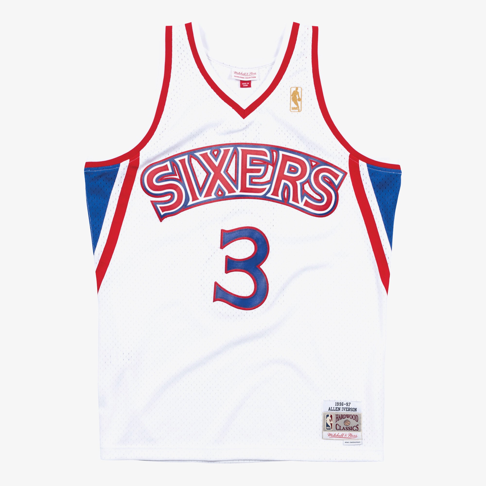 Hvid Mitchell & Ness swingman basketballtrøje med Allen Iverson 1996 print, sportstøj til fans og samlere