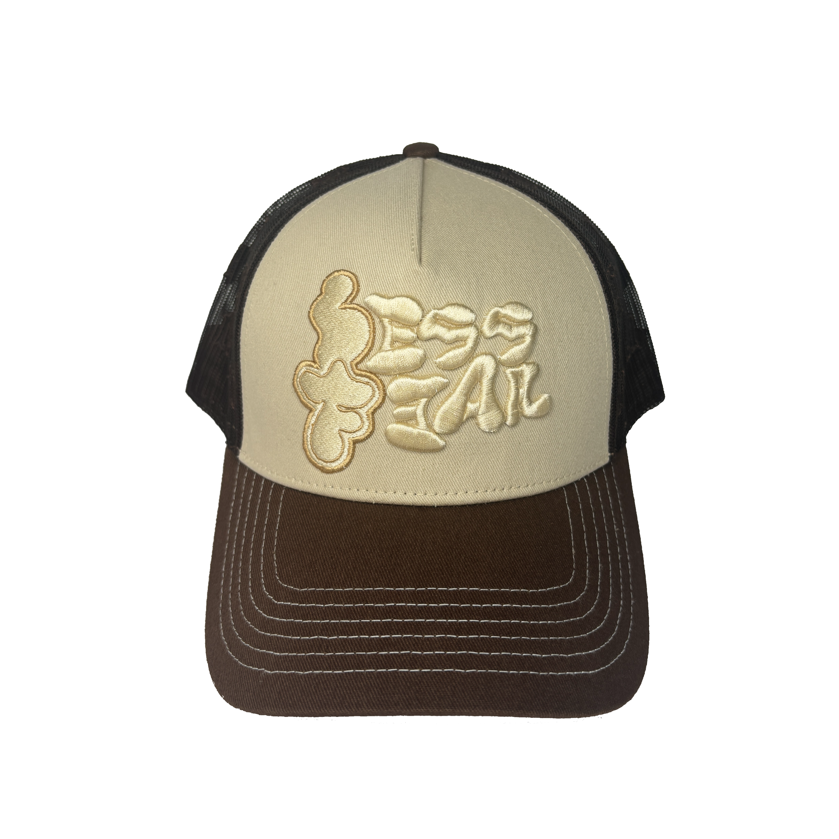 LESS FEAR - 5-Panel Trucker Cap - Brown - Headz Up 