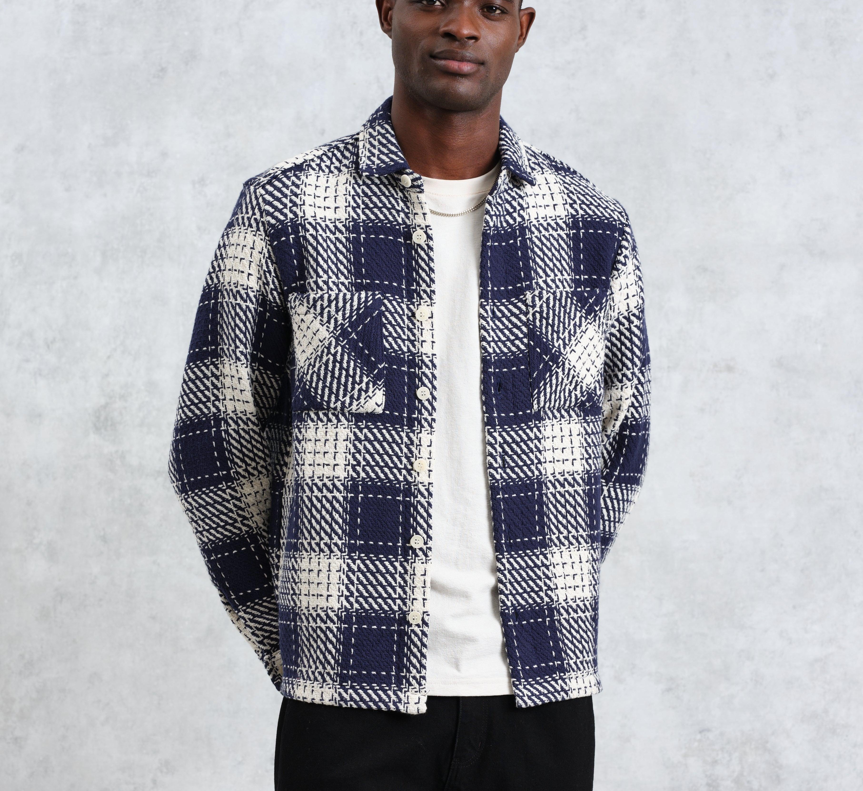 WAX LONDON - Whiting  Overshirt - Navy Marine Beatnik - Headz Up 