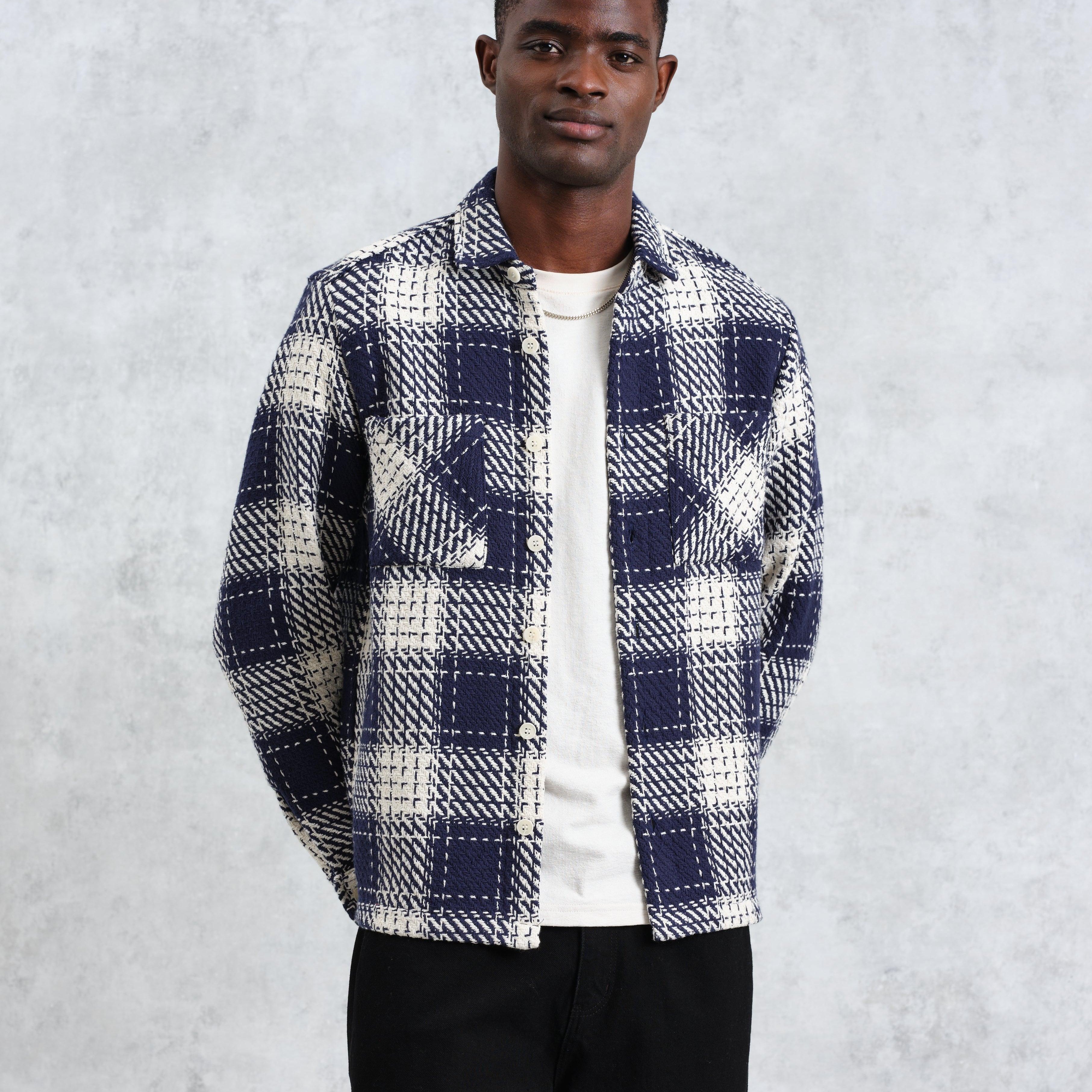 WAX LONDON - Whiting  Overshirt - Navy Marine Beatnik - Headz Up 