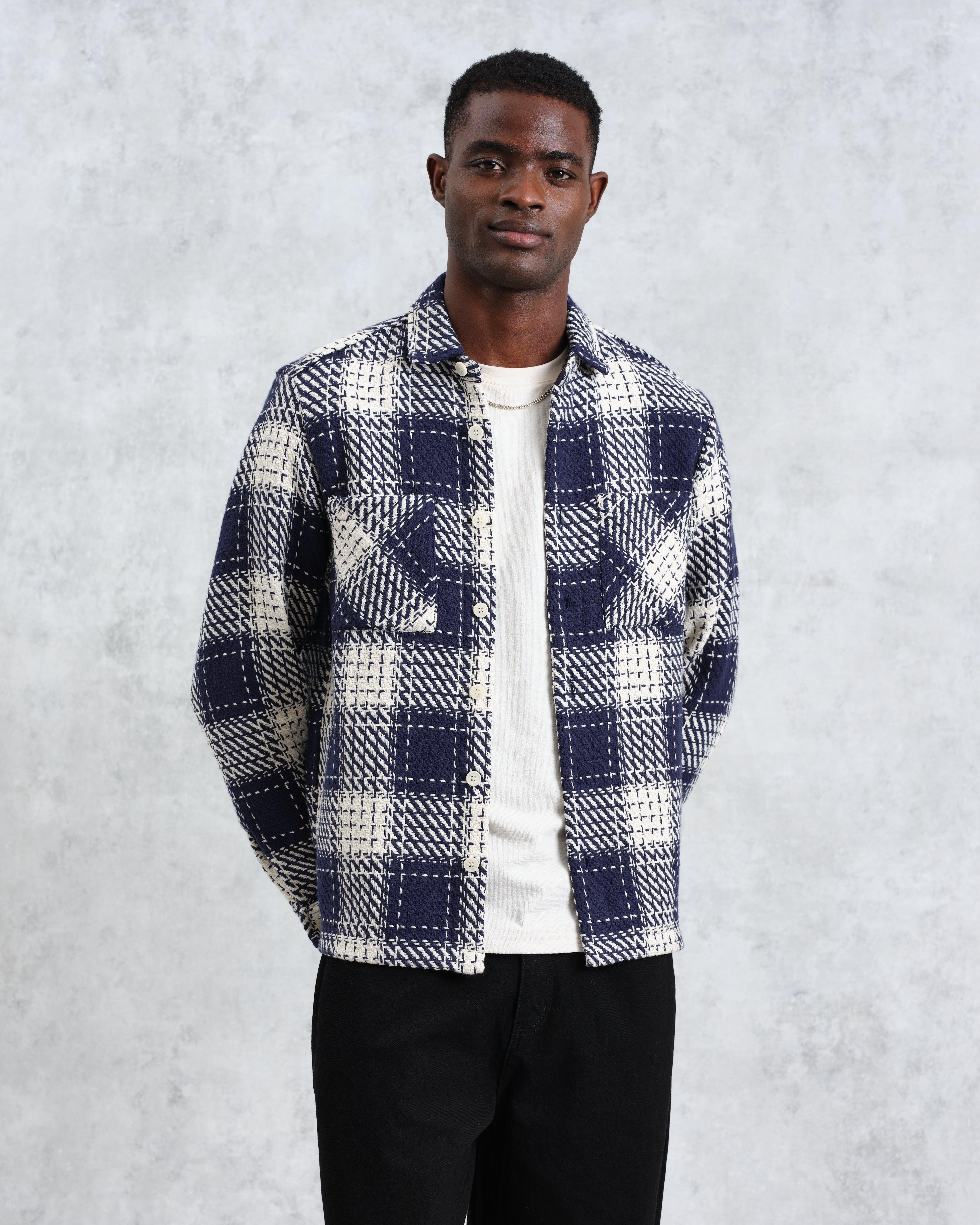 WAX LONDON - Whiting  Overshirt - Navy Marine Beatnik - Headz Up 