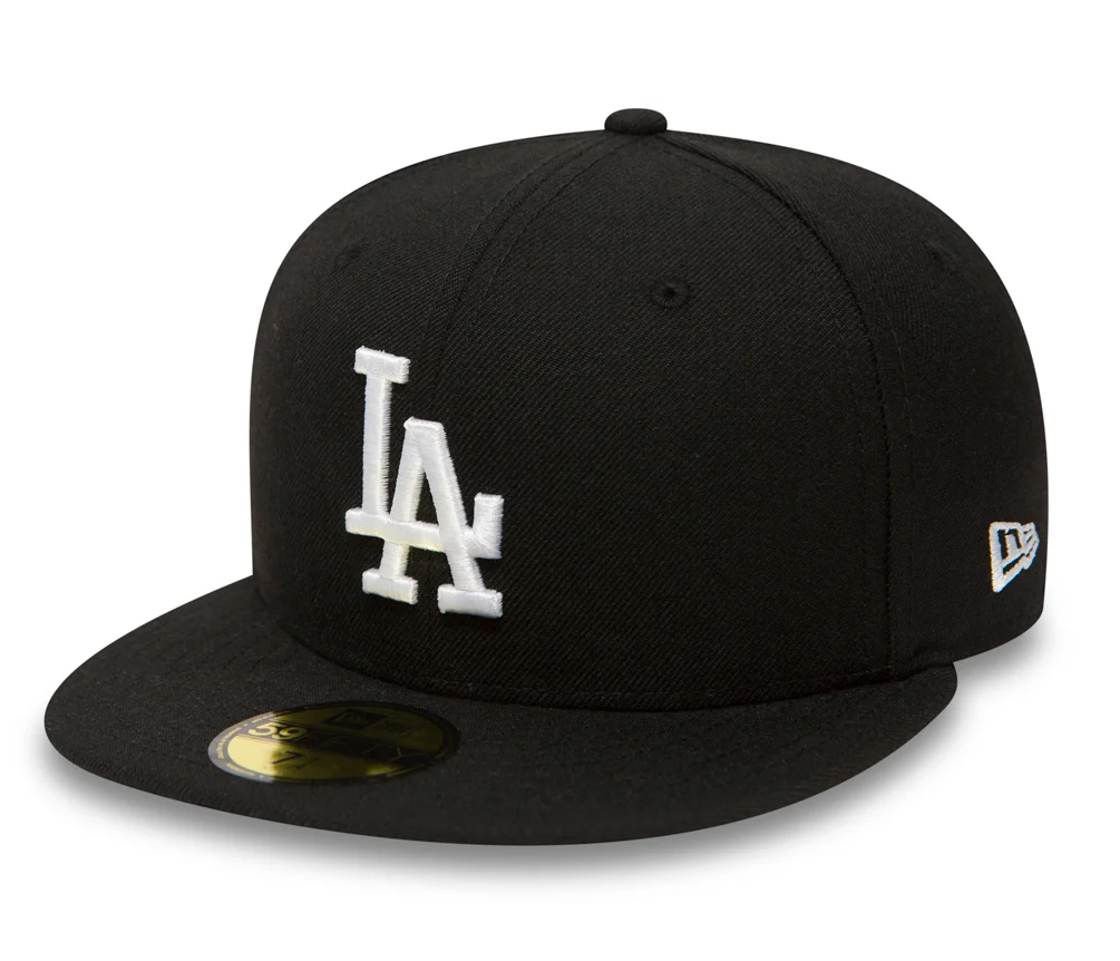 Sort New Era 59FIFTY fitted cap med Los Angeles Dodgers logo, komfortabel og stilfuld baseball cap.