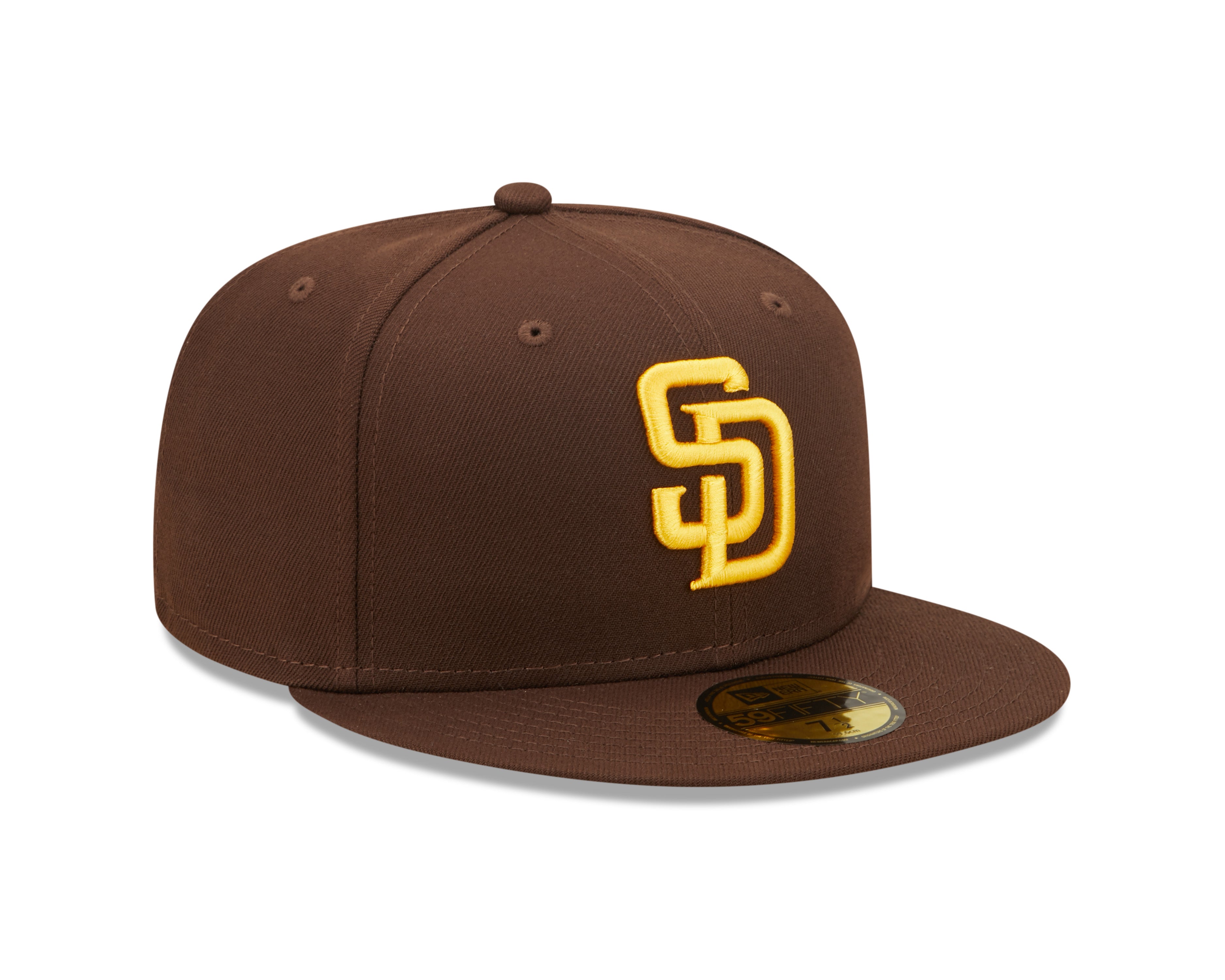 New Era 59FIFTY fitted cap med San Diego Padres logo, autentisk on-field design i brun farve, håndsyet sportsmodetilbehør