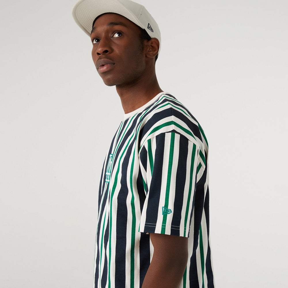 MLB Oversized Stripe Tee Los Angeles Dodgers - White/Navy/Green - Headz Up 